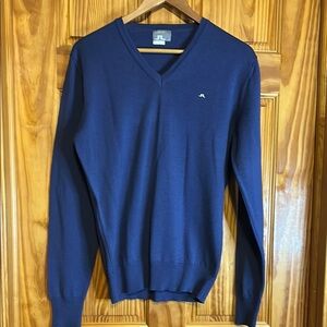 J. Lindeberg Merino Wool V-Neck Sweater with Ribbed Cuffs